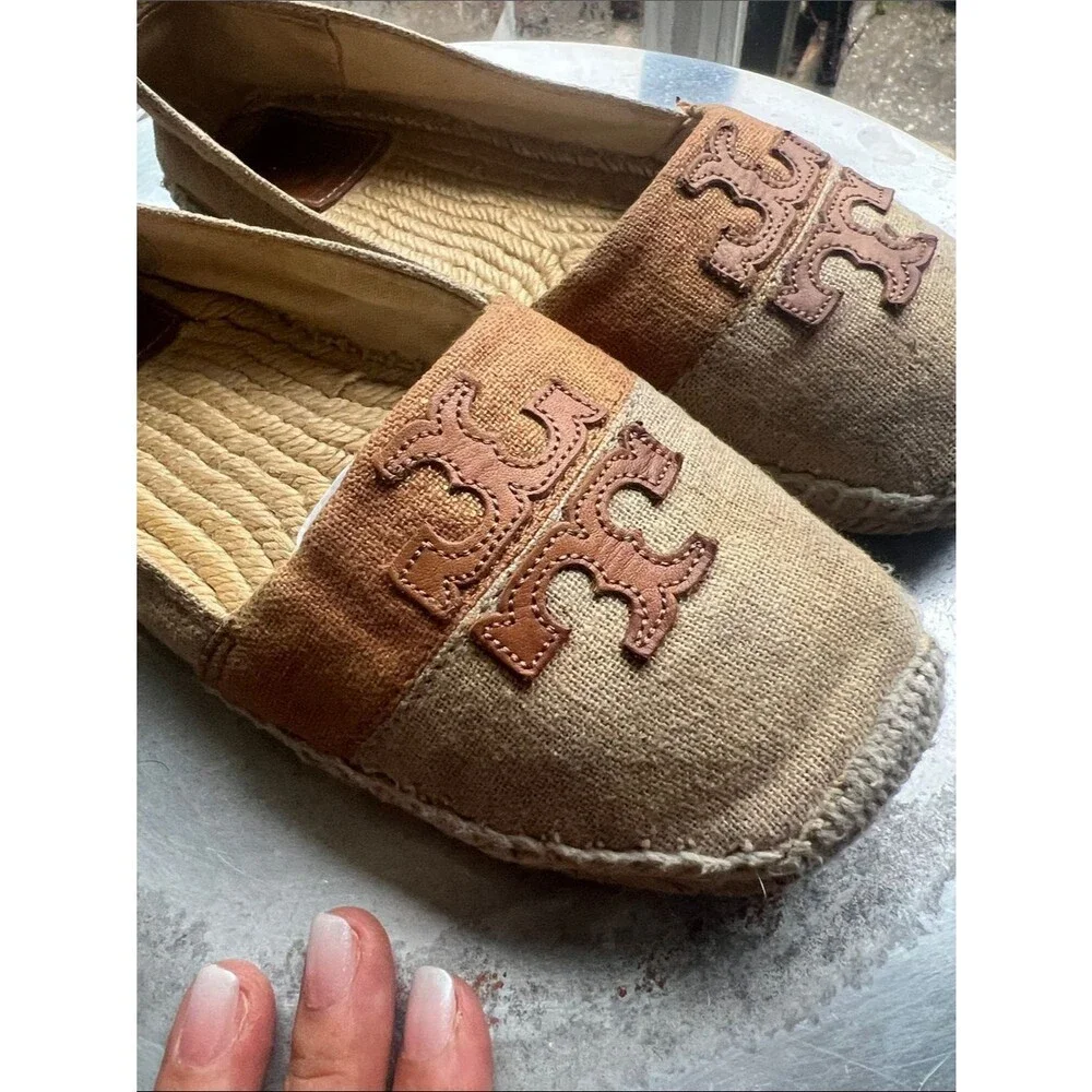 Tory Burch Two-Tone Canvas Espadrilles in Tan and Rust